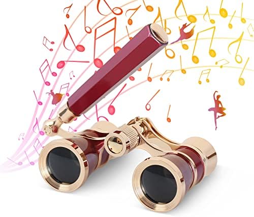Aomekie Opera Glasses Binoculars 3X25 Theater Glasses Mini Binocular Compact with Handle for Adults Women in Musical Concert（Red）