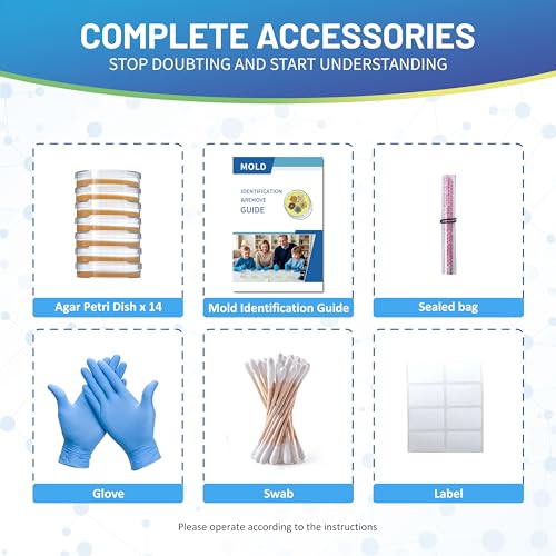 Mold Test Kit for Home,14 Simple Detection Tests,Test HVAC System,Home Surfaces, Indoor Air Quality Testing,DIY Mold Detector,Includes Detailed Mold Identification Guide,Black Mold Testing kit