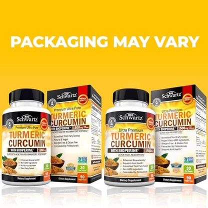 Turmeric Curcumin with Black Pepper Extract 1500mg - High Absorption Ultra Potent Turmeric Supplement with 95% Curcuminoids and BioPerine - Non GMO Tumeric Capsules for Joint Support - 90 Capsules