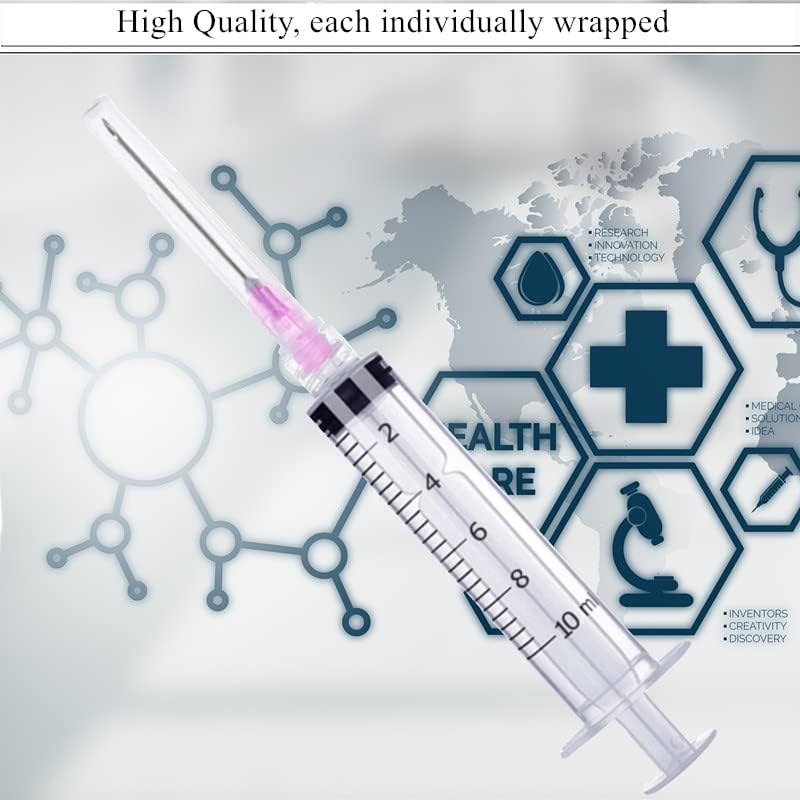 100 Pack Disposable 10ml/cc Lab Syringes with 18Ga 1 Inch Needle Luer Lock, Individually Sealed Packed