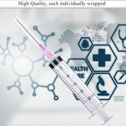 100 Pack Disposable 10ml/cc Lab Syringes with 18Ga 1 Inch Needle Luer Lock, Individually Sealed Packed