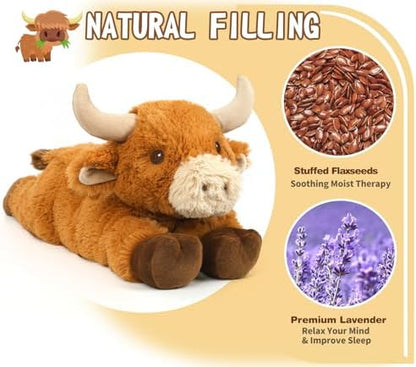 Cuckool Bull Stuffed Animals, Microwavable Stuffed Animals Adorable Fluffy Bull Plush for Warmth & Comfort, Heatable Coolable Lavender Scent Toys, Cute Soft Plushies Gift for Kids Boys Girls & Adults