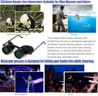 Professional Hands-Free Binocular Glasses for Fishing, Bird Watching, Sports, Concerts, Theater, Opera, TV, Sight Seeing, Hands-Free Opera Glasses for Adults (Green Film Optics)-Upgraded