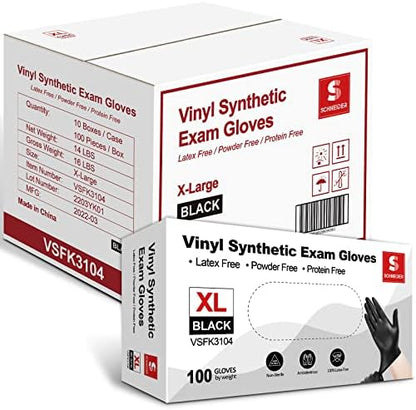Schneider Vinyl Synthetic Exam Gloves, 4 Mil, Latex Free Disposable Gloves for Medical, Cooking, Cleaning, and Food Prep