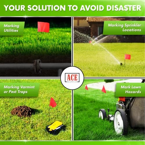 Fluorescent Orange Yard Marking Flags - 4x5x15 Inch Marker Flags - 100 Pack - Markers For Lawn, Irrigation, Landscaping, Survey & Sprinkler Head Marking