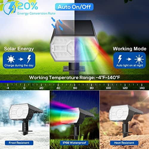 NYMPHY Solar Color Changing Lights, 7 Lighting Modes Solar Lights Outdoor Waterproof IP68, Multicolor RGB Outdoor Lights for Garden Yard Landscape Decorations- 4 Pack