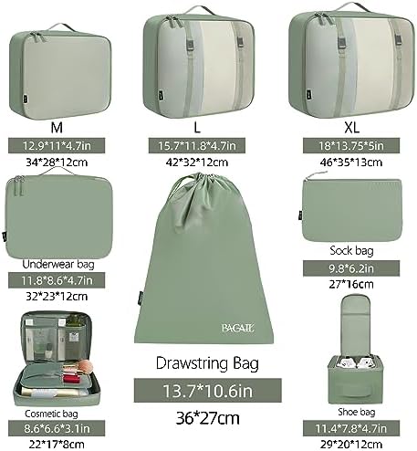 BAGAIL 8 Set Packing Cubes Luggage Packing Organizers for Travel Accessories-Matcha Green