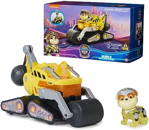 Paw Patrol: The Mighty Movie, Construction Toy Truck with Rubble Mighty Pups Action Figure, Lights and Sounds, Kids Toys for Boys & Girls 3+