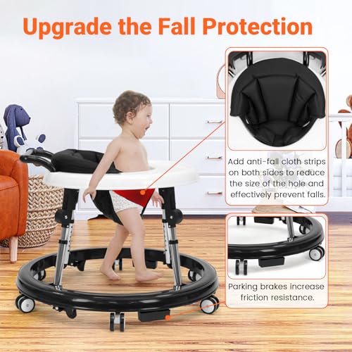 Baby Walker Foldable with 9 Adjustable Heights, Baby Walker with Wheels Portable, Infant Toddler Walker for Baby Boy Girls 6-18 Months