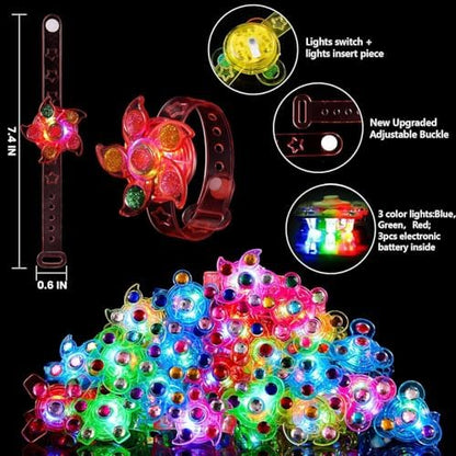 SCIONE 48 Pack LED Light Up Fidget Spinner Bracelets, Glow in The Dark Party Favors for Kids 4-8 8-12, Treasure Box Toys, Birthday Gifts, Carnival Prizes, Goodie Bags Stuffers for Kids