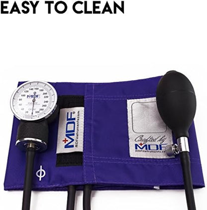 MDF Instruments, Calibra Aneroid Premium Professional Sphygmomanometer, Blood Pressure Monitor with Adult Cuff & Carrying Case, Lifetime Calibration, White Dial, Purple Cuff, MDF808M08