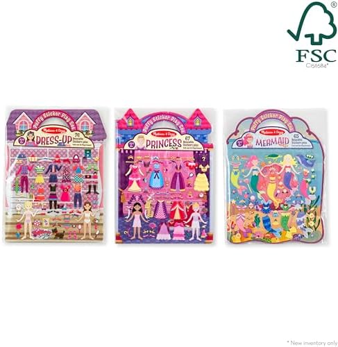 Melissa & Doug Puffy Sticker Activity Books Set: Dress-Up, Princess, Mermaid - 208 Reusable Stickers - FSC Certified