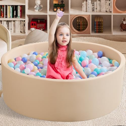Ball Pit for Toddlers 35.43''x11.81 Baby Ball Pit Soft Memory Foam Ball Pool Round Kids Ball Pit Indoor and Outdoor Game Kids Play Ball Pool Ideal Gift for Girls and Boys (Beige, NO Balls)