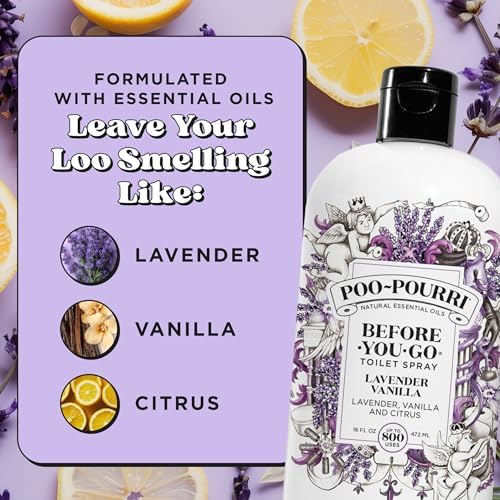 Poo-Pourri Before-You-Go Toilet Spray, Lavender Vanilla, Refill Bottle 16 Fl Oz - Lavender, Vanilla and Citrus