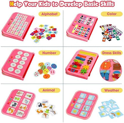 Toddler Busy Board - Montessori Toys for Toddler Girl Birthday Gift, Educational Learning Sensory Busy Book for Toddlers Girls, Toddlers Activities Toy for Airplane Car Travel