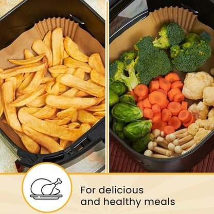 250 pcs Air Fryer Liners, Disposable Airfryer Paper Liners – Non-Stick and Oil Proof for Easy Cleanup, Great for Oven, Pans & Baking – 8” Square for 5-8 qt Basket by Baker's Signature