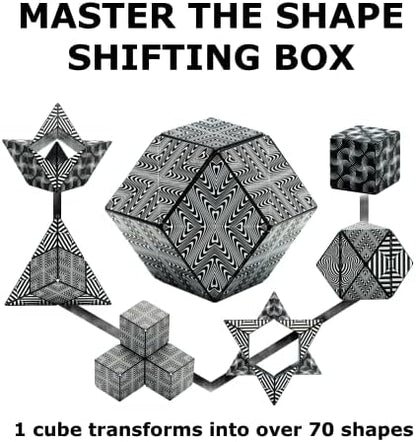 Shashibo Shape Shifting Box - STEM Magnetic Fidget Cube That Transforms Into Over 70 Shapes, Download Fun in Motion Toys Mobile App (Black & White)