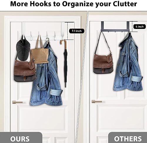 Over The Door Hooks, Door Hanger Hooks for Hanging, Over The Doors Towel Racks for Bathroom with 10 Coat Hook, Coat Rack Bathroom Accessories（2 Pack, Silver）