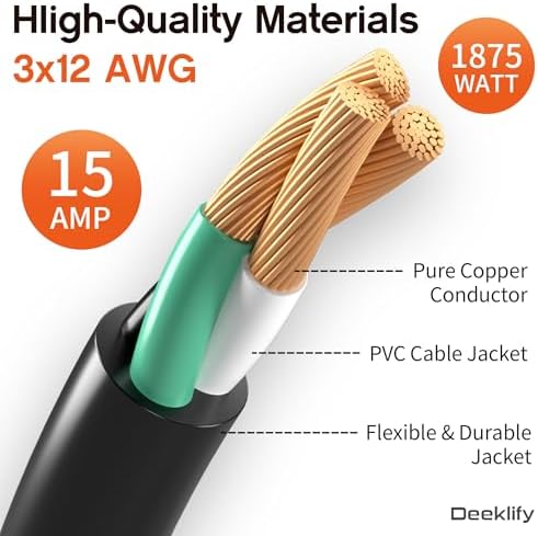 12/3 50 FT Heavy Duty Outdoor Extension Cord Waterproof with Lighted End,Black 12 Gauge Extension Cord Flexible and Cold Resistant 3 Prong Grounded Plug,15Amp 1875W SJTW ETL Listed