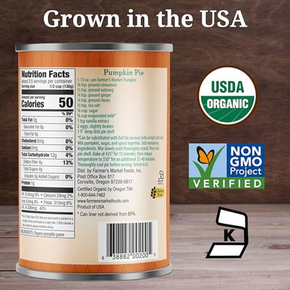 Farmer's Market Foods Canned Organic Pumpkin Puree, 15 Ounce (Pack of 12)