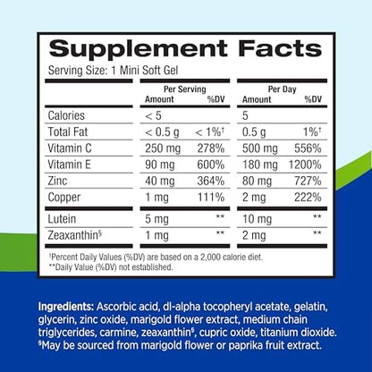 PreserVision AREDS 2 Eye Vitamins, #1 Eye Doctor Recommended Brand, Lutein and Zeaxanthin Supplement with Vitamin C, Vitamin E, Zinc, and Copper, 120 Softgels (Minigels)