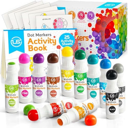 Dot Markers for Toddlers and Kids - 12 Colors Washable Bingo Daubers, Dot Art, Toddler Art and Crafts - Includes Free Activity Book