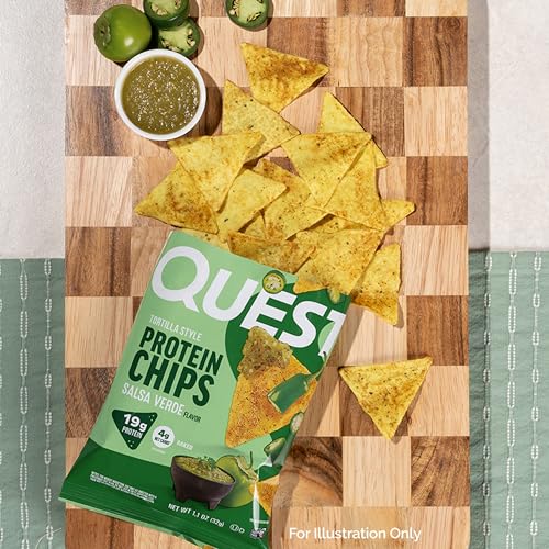 Quest Nutrition Tortilla Style Protein Chips, Salsa Verde, 19g of Protein, 4g Net Carbs, Gluten Free, 1.1 Ounce (Pack of 12)