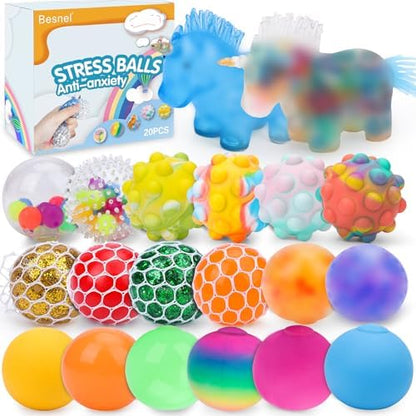 20Pack Stress Balls, Squishy Balls, Squeeze Balls for Adults, Stress Relief Balls, Prize Box Stuffers, Party Favors