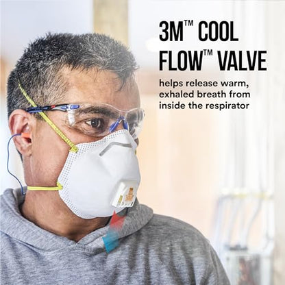 3M N95 Respirator 8511, Cool Flow Valve, 10 Pack, NIOSH-APPROVED, Advanced Filter Media For Easy Breathing, Comfortable For Long Periods Of Wear, Helps Filter Pollen, Mold Spores & Dust (8511PB1-A-PS)