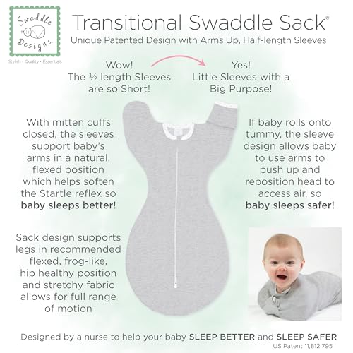 SwaddleDesigns Transitional Swaddle Sack, Arms Up Half-Length Sleeves & Mitten Cuffs, Swaddle for Newborn Transition to Baby Sleep Sack Wearable Blanket, 0-3 month, 6-14 lb, Heavenly Floral Pink
