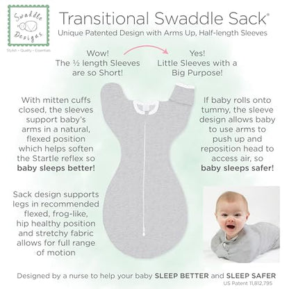SwaddleDesigns Transitional Swaddle Sack, Arms Up Half-Length Sleeves & Mitten Cuffs, Swaddle for Newborn Transition to Baby Sleep Sack Wearable Blanket, 0-3 month, 6-14 lb, Heavenly Floral Pink