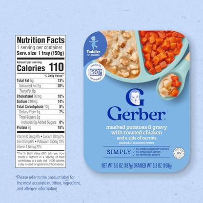 Gerber Mealtime for Toddler Mashed Potatoes & Gravy with Roasted Chicken & Carrots, 6.6 Ounce (Pack of 8)