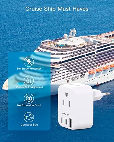 European Plug Adapter, HANYCONY International Power Adapter, US to Europe Adapter Plug 2 Outlets 3 USB Ports(2 USB C), Type C Plug Adapter to Italy Spain France Portugal Iceland Germany