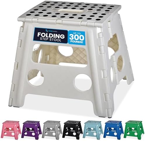 Handy Laundry Folding Lightweight Step Stool - Sturdy Enough to Support Adults and Safe Enough for Kids - Opens Easy with One Flip - Great for Kitchen, Bathroom or Bedroom (White - 13 inch)
