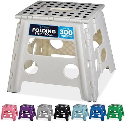 Handy Laundry Folding Lightweight Step Stool - Sturdy Enough to Support Adults and Safe Enough for Kids - Opens Easy with One Flip - Great for Kitchen, Bathroom or Bedroom (White - 13 inch)