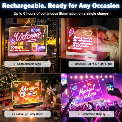 16-Inch Rechargeable Doodle Glow LED Note Board, 7-Color Light Modes, Neon Art Dry Erase Light Up Drawing Pad with Built-in Stand, Sketching Gift Toy for Kids/Girls/Teens, 5 Markers & Tracing Book