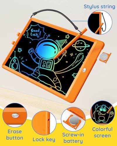 TEKFUN Toys for Girls Boys 10IN LCD Writing Tablet, Magic Doodle Board with Anti-Lost Stylus, Mess Free Coloring for Toddlers Drawing Pad, Toddler Travel Car Plane Trip Toys Gifts (Orange)