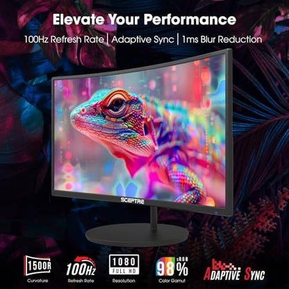 Sceptre Curved 27" FHD 1080p 75Hz LED Monitor HDMI VGA Build-In Speakers, EDGE-LESS Metal Black 2019 (C275W-1920RN)