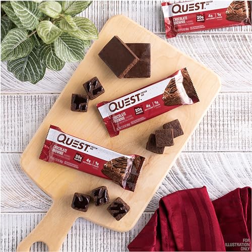 Quest Nutrition Chocolate Brownie Protein Bar, 20g Protein, 1g Sugar, 4g Net Carb, Gluten Free, Gluten Free, 12 Count