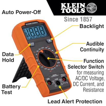 Klein Tools MM325 Multimeter, Digital Manual-Ranging 600V AC/DC Voltage Tester, Tests Batteries, Current, Resistance, Diodes, and Continuity