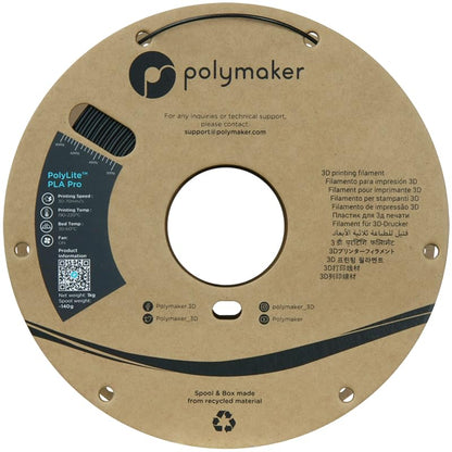 Polymaker PLA PRO Filament 1.75mm 1kg, Tough & High Rigidity Metallic Black 3D Printing Filament, PolyLite PLA PRO 3D Printer Filament 1.75mm, Print with Most 3D Printers