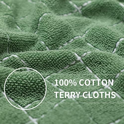 Homaxy 100% Cotton Terry Kitchen Towels(Grass Green, 13 x 28 inches), Checkered Designed, Soft and Super Absorbent Dish Towels, 4 Pack