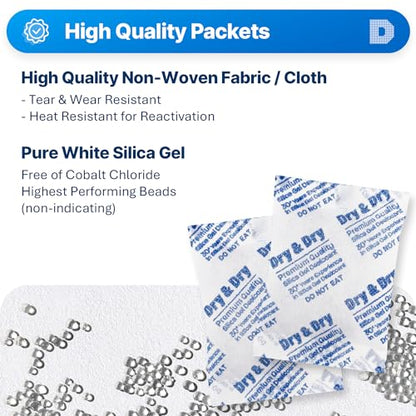 Dry & Dry 20 Gram [50 Packets] Silica Gel Packets Desiccants, Silica Packets - Rechargeable Silica Gel Packs, Silica Gel Packets, Desiccants Packets, Silica Gel