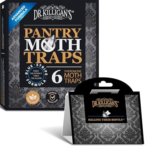 Dr. Killigan's Premium Double Potent Pantry Moth Traps with Pheromones Prime, Sticky Indian Meal Moth Traps for Kitchen, How to Get Rid of Moths in House, Organic Moth Pheromone Traps (6 Pack, Black)