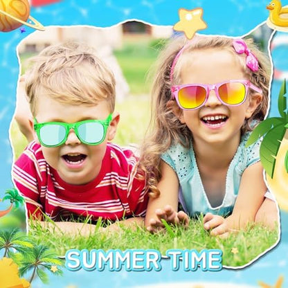 Kids Sunglasses Party Favors - Boys Girls Age 3-8 Birthday Goodie Bags Stuffers, Neon Sunglasses with UV 400 Protection for Kids Classroom Favors - 24 Packs