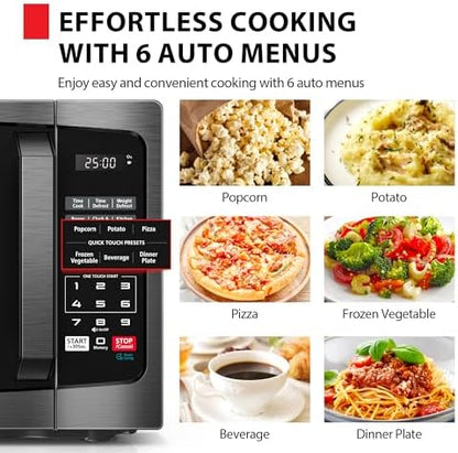 TOSHIBA ML-EM09PA(BS) Small Microwave Oven with 6 Auto Menus, Mute Function & Child Lock, LED Lighting, Perfect for Apartment, 0.9 Cu Ft, 10.6 Inch Removable Turntable, 900W, Black Stainless Steel