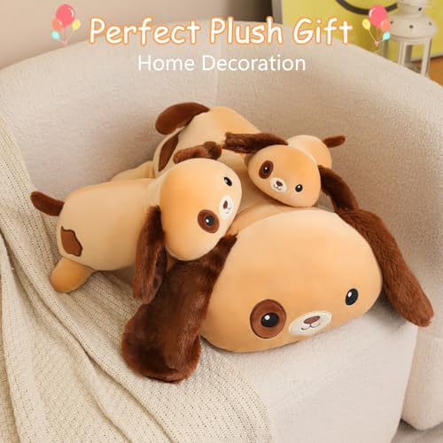 SQEQE Weighted Dog Plush, Weighted Dog Stuffed Animal, Cute Larbrador Plushies Soft Pillow Toy Gift for Kids Adults Brown 23.6 Inch, 3.1 Lbs