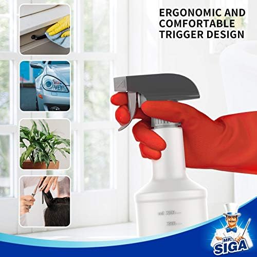 MR.SIGA 16 oz Empty Plastic Spray Bottles for Cleaning Solutions, Heavy Duty Household Reusable Spray Bottles with Measurements and Adjustable Leak Proof Nozzle, 3 Pack