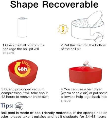 Ball Pit for Toddlers 47.24''x15.75'' Baby Ball Pits Soft Memory Foam Ball Pools Round Lagre Kids Ball Pits Kids Play Ball Pool Ideal Gift for Children (Red, NO Balls)