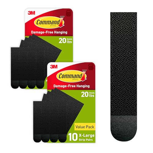 Command 20 Lb XL Heavyweight Picture Hanging Strips, Damage Free Hanging Picture Hangers, Heavy Duty Wall Hanging Strips for Living Spaces, 20 Black Adhesive Strip Pairs, PH217BLK-10NA